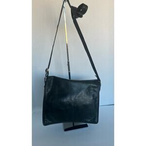 Women's Soft Black Leather‎ Lots of Pockets Organizer Crossbody Purse Bag